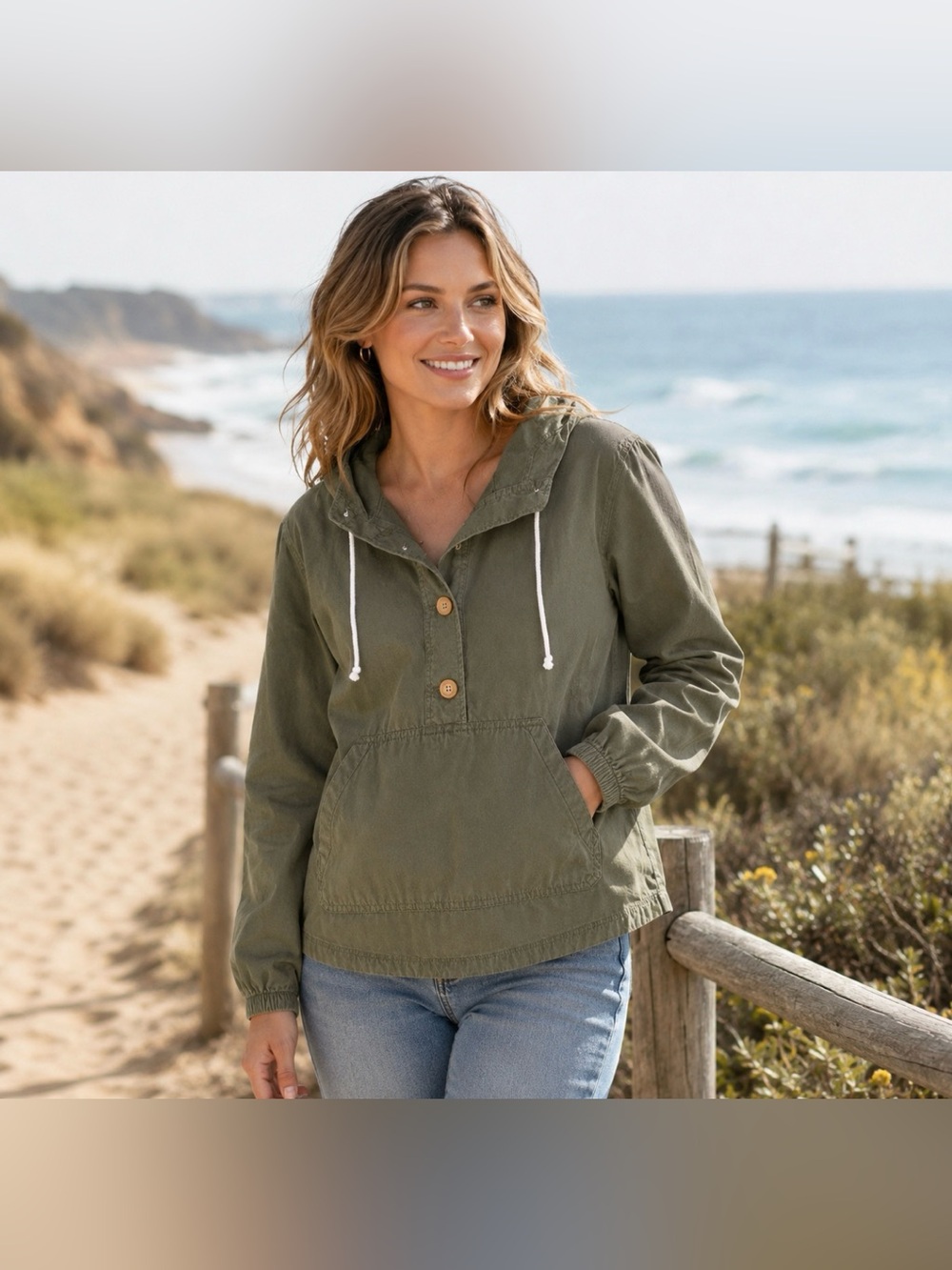 Aerie Soft Olive Lightweight Pullover Hoodie Jacket Size M EUC